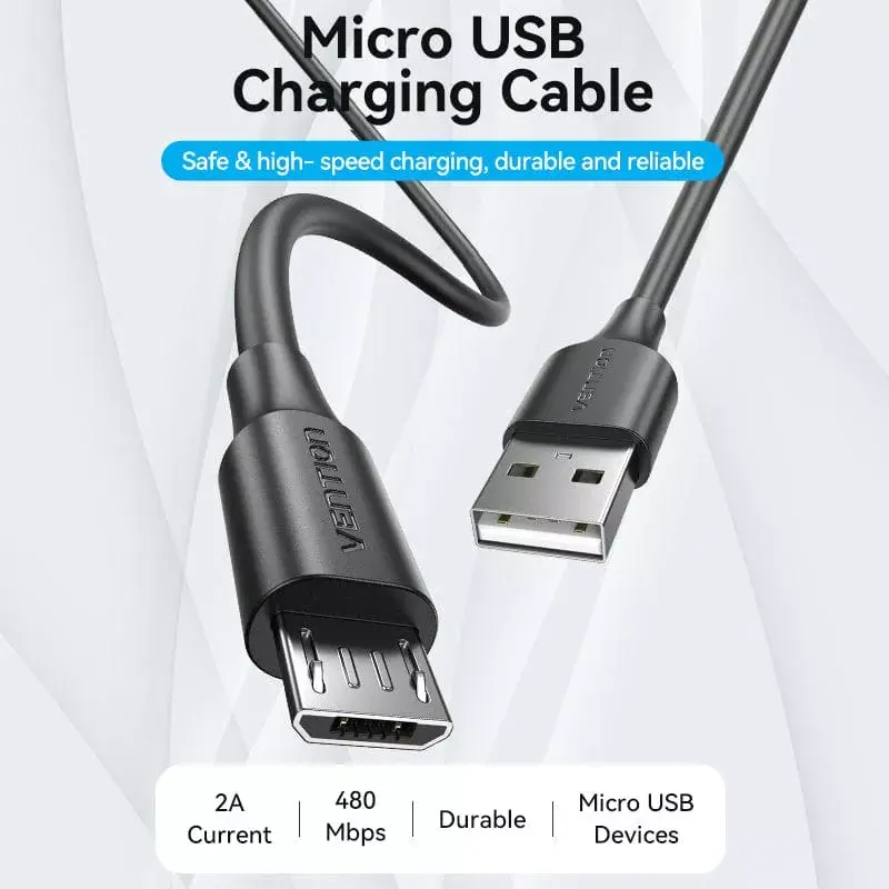 Vention USB 2.0 A uros - Micro-B uros 2A kaapeli 1M musta