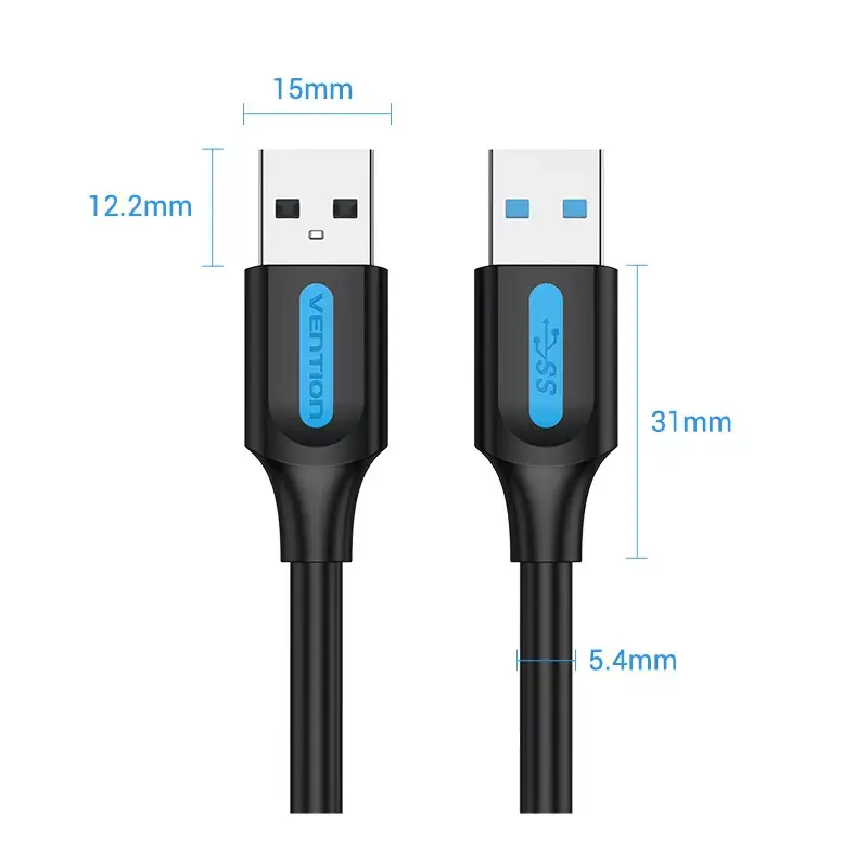 Vention CONBD USB 3.0 -kaapeli, USB-A-uros – USB-A-uros, 0,5 m, PVC, musta