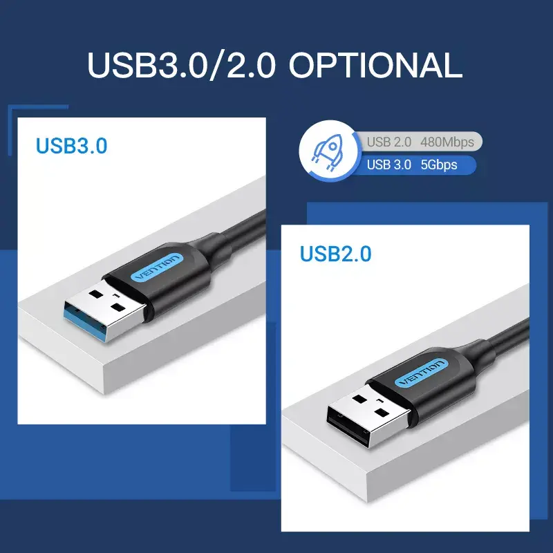 Vention CONBD USB 3.0 -kaapeli, USB-A-uros – USB-A-uros, 0,5 m, PVC, musta