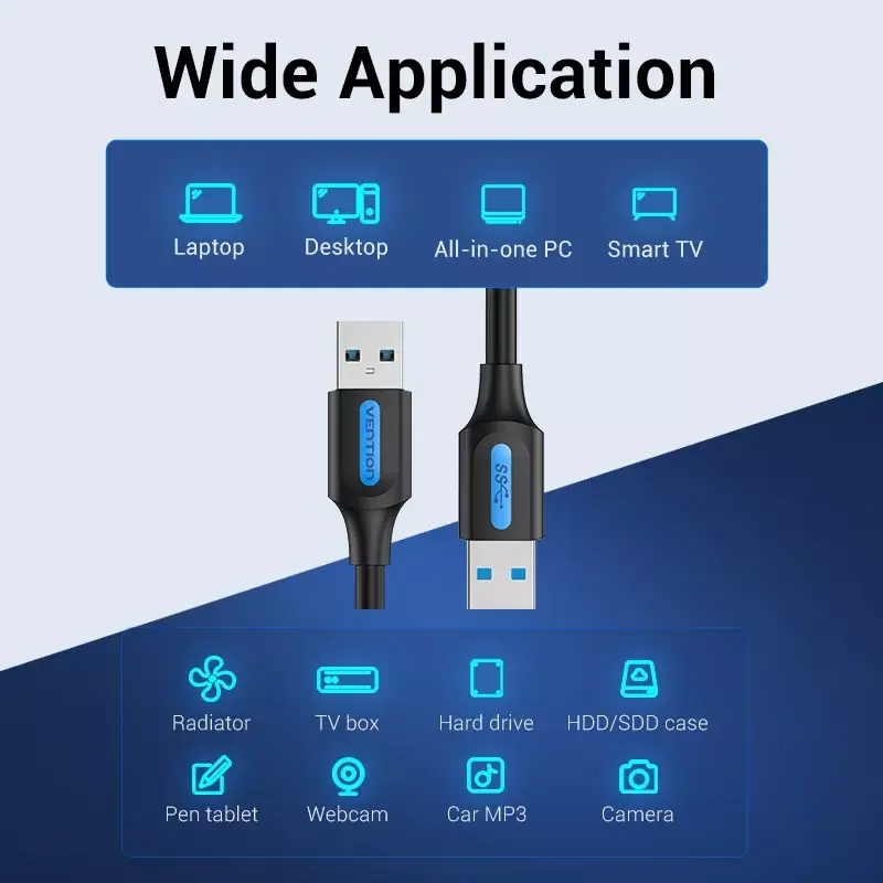 Vention CONBD USB 3.0 -kaapeli, USB-A-uros – USB-A-uros, 0,5 m, PVC, musta