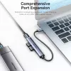 Vention CKOHB 4-in-1 USB 3.0 -minikeskitin, 1x USB 3.0 + 3x USB 2.0, 5 Gbps, 0,15 m, alumiini, harmaa