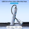 Vention CKOHB 4-in-1 USB 3.0 -minikeskitin, 1x USB 3.0 + 3x USB 2.0, 5 Gbps, 0,15 m, alumiini, harmaa