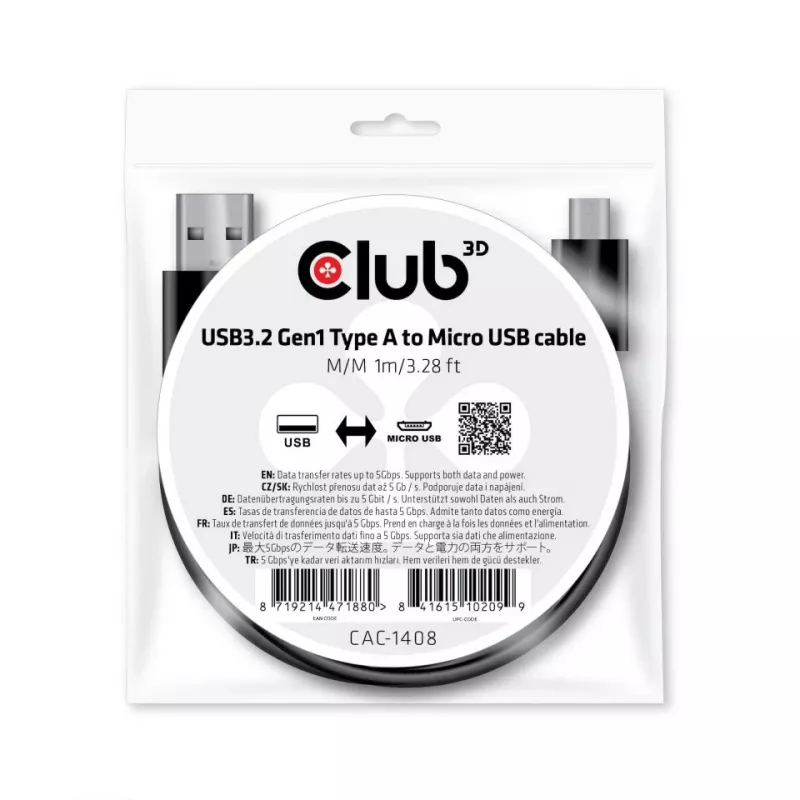 USB 3.2 Gen1 Type-A - Micro-USB -kaapeli M/M 1 m CLUB3D CAC-1408