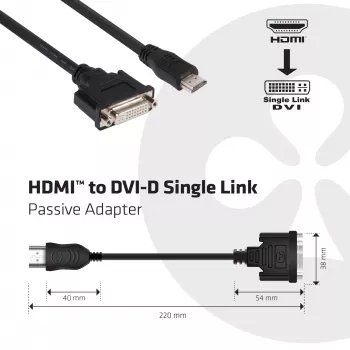 CLUB3D HDMI - DVI Single Link passiivinen adapteri 0,40 m HDMI DVI
