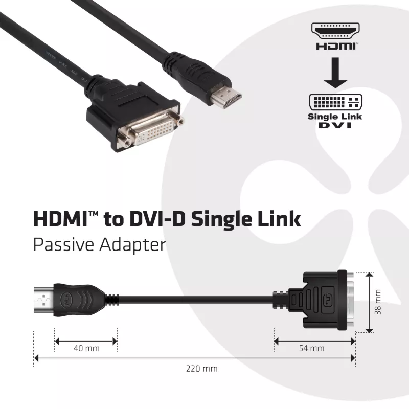 CLUB3D HDMI - DVI Single Link passiivinen adapteri 0,40 m HDMI DVI