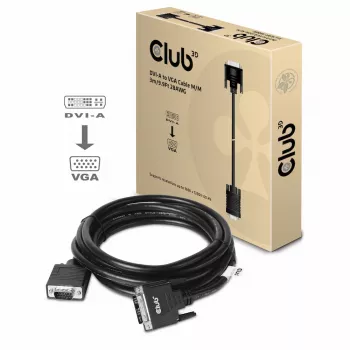 DVI-A - VGA -kaapeli M/M CLUB3D CAC-1243 3m 28 AWG musta