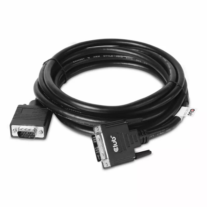 DVI-A - VGA -kaapeli M/M CLUB3D CAC-1243 3m 28 AWG musta