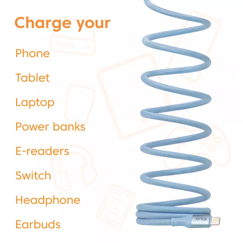 Club 3D CAC-3030 USB-C Magnetic-Coil -kaapeli, 240 W PD3.1, kaksisuuntainen, pikalataus, 2 m (6,56 ft), sininen
