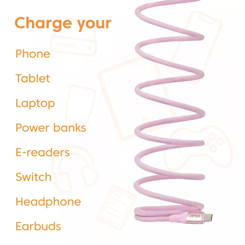 CLUB3D USB-C Magnetic-Coil 240W pinkki kaapeli 2m USB 2.0