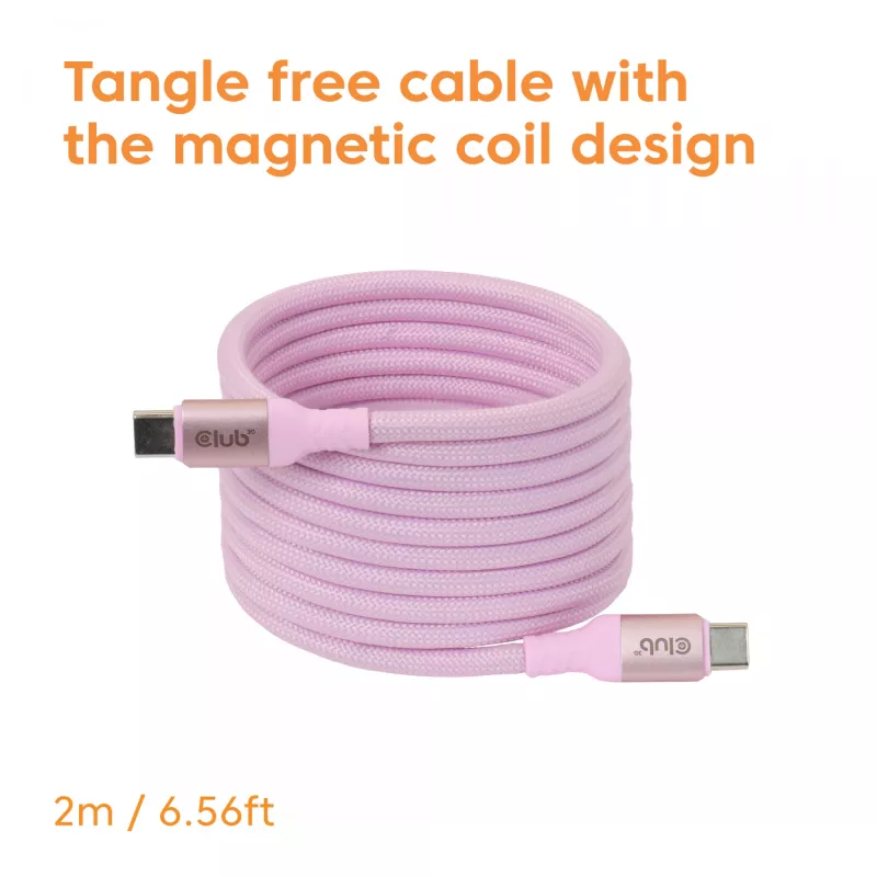 CLUB3D USB-C Magnetic-Coil 240W pinkki kaapeli 2m USB 2.0