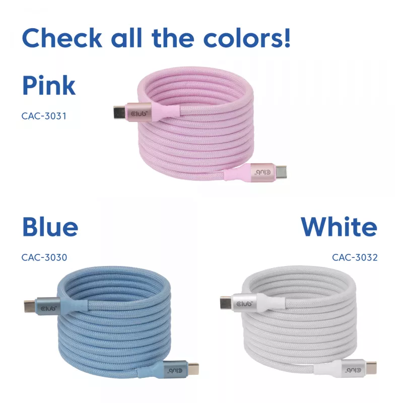 CLUB3D USB-C Magnetic-Coil 240W pinkki kaapeli 2m USB 2.0