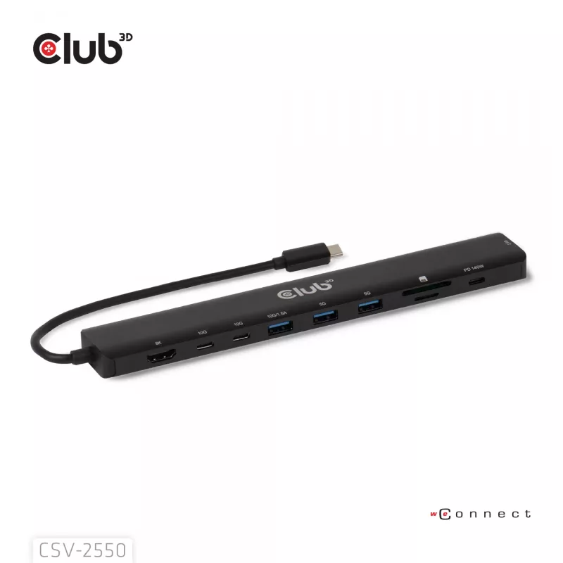 CLUB3D 10-1 kannettava telakka USB Type-C® 10Gbps - HDMI™ 8K30Hz PD3.1 max. 140 wattia