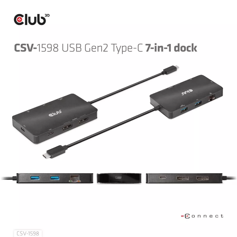 CLUB3D USB Gen2 Type-C - Dual DisplayPort 4k60Hz 7-in-1 HUB