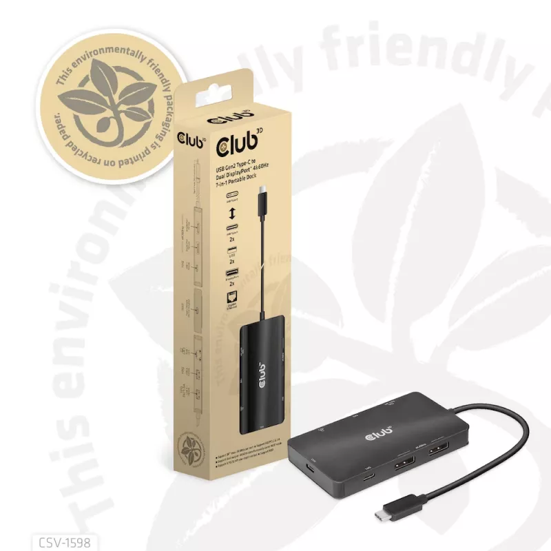 CLUB3D USB Gen2 Type-C - Dual DisplayPort 4k60Hz 7-in-1 HUB