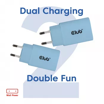 CLUB3D 2 kpl USB-C-laturi 30 wattia valkoinen, sisäkäyttö, AC, sininen