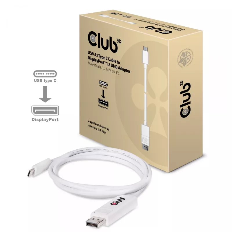 CLUB3D USB 3.1 Type-C -kaapeli - DisplayPort 1.2 UHD -adapteri