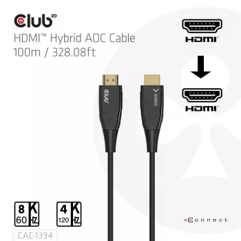 CLUB3D CAC-1394 Ultra High Speed AOC -kaapeli 4K120Hz/8K60Hz yksisuuntainen M/M 100m