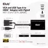 Club 3D CAC-1720 VGA- ja USB Type-A – HDMI-sovitin johdolla M/F, 0,6 m (1,97 ft), 28AWG, musta