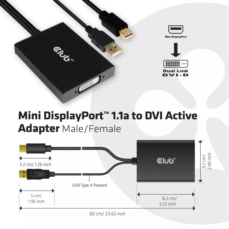 Aktiivinen adapteri MiniDisplayPort 1.2a - Dual Link DVI-D CLUB3D CAC-1130