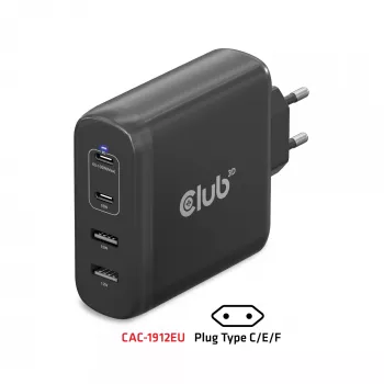 CLUB3D matkalaturi 100W GaN-teknologia, neljä liitäntää USB Type-A (2x) ja -C (2x), Power Delivery (PD) 3.0 -tuki