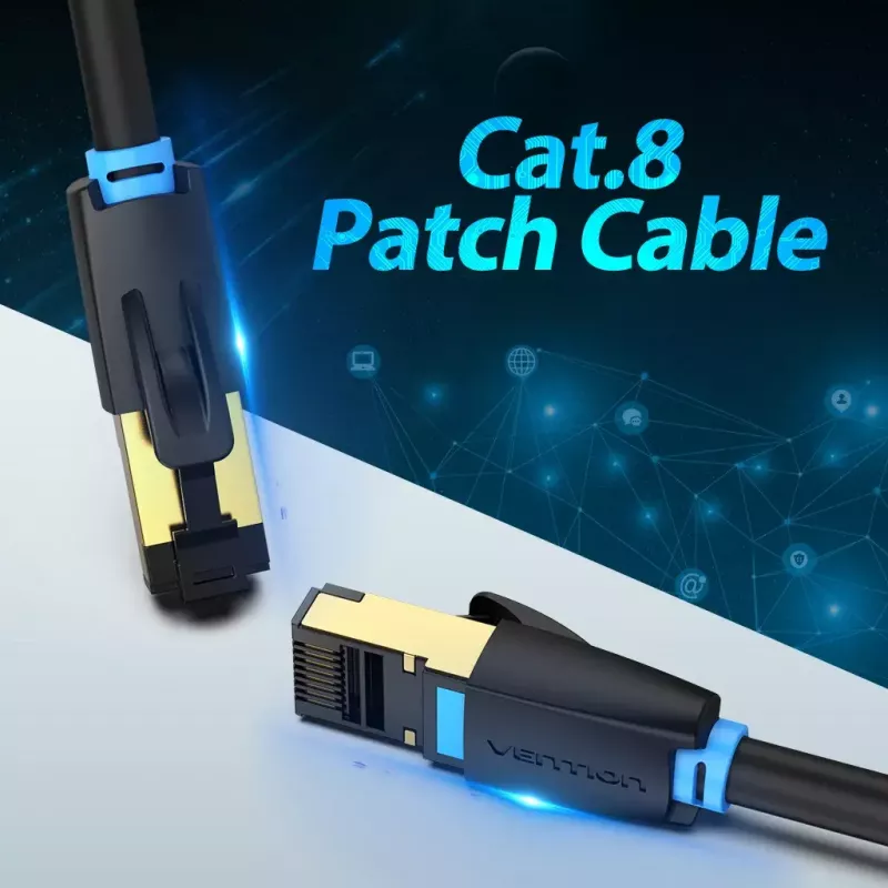 Vention Cat.8 SFTP -verkkokaapeli 0,5 m musta RJ-45 kultapinnoitettu
