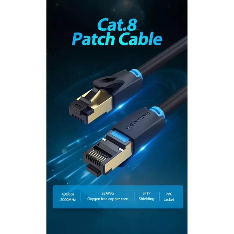 Vention Cat.8 SFTP -verkkokaapeli 0,5 m musta RJ-45 kultapinnoitettu