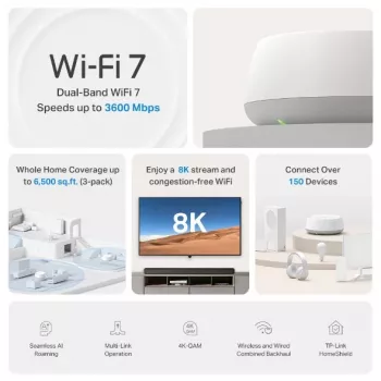 TP-Link DECO BE22(1-PACK) Mesh-WLAN-järjestelmä kaksikaista (2,4 GHz / 5 GHz) Wi-Fi 7 (802.11be) valkoinen 2 sisäistä