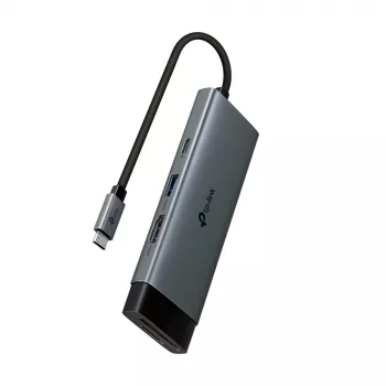 USB Type-C -keskitin TP-Link UH7021C — HDMI, USB 3.2 Gen1, USB 2.0, SD/microSD, 5000 Mbit/s, alumiini musta