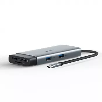 USB Type-C -keskitin TP-Link UH7021C — HDMI, USB 3.2 Gen1, USB 2.0, SD/microSD, 5000 Mbit/s, alumiini musta