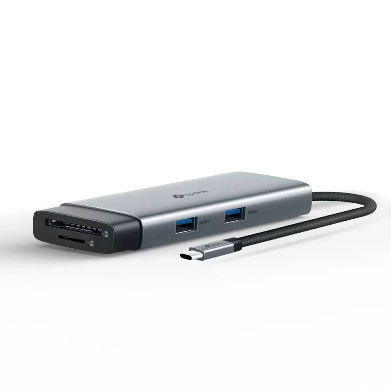 USB Type-C -keskitin TP-Link UH7021C — HDMI, USB 3.2 Gen1, USB 2.0, SD/microSD, 5000 Mbit/s, alumiini musta