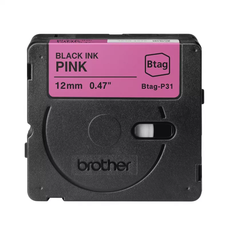 Tulostinauha Brother BTAG-P31 musta roosa 1,2 cm 4 m
