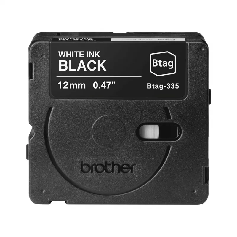 Tulostinauha Brother BTAG-335 valkoinen musta 1,2 cm 4 m