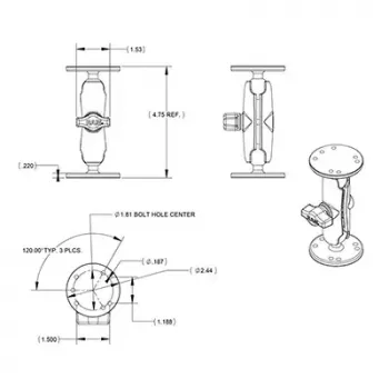 yleiskäyttöinen kaksoiskuulapidike RAM Mounts RAM-B-101U