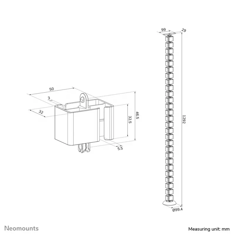 Kaapelikerääjä Neomounts ADS06-130WH ruuvikiinnitteinen, valkoinen, 130 mm