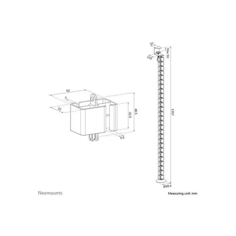 Kaapelikierre kiinnikkeellä, Neomounts ADS06-131BL, yleinen kaapelinhallinta, musta