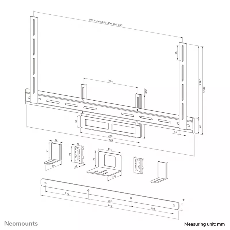 Neomounts AV2-500WH videobar-sarja 43-110