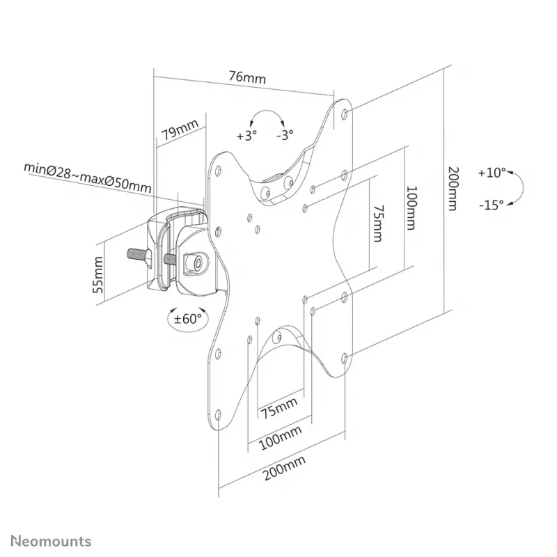 TV-mastokiinnitysteline Neomounts FL40-430BL12 enint. paino 25 kg 23-42