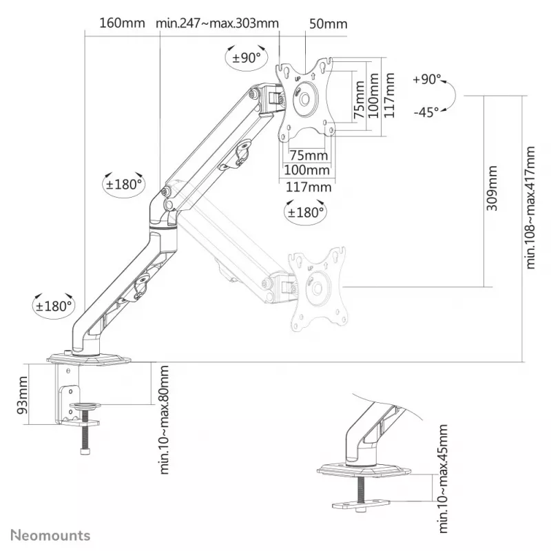 Neomounts FPMA-D650musta monitorivarsi 17-27