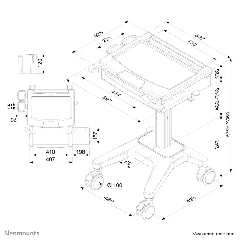 Multimediavaunu Neomounts MED-M200 alumiini valkoinen 1080 mm