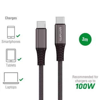 USB-kaapeli 4smarts 456267 3 m USB-C musta 0,48 Gbit/s