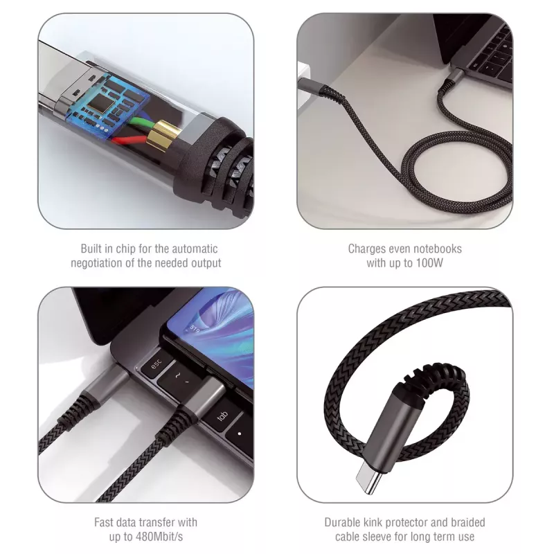 USB-kaapeli 4smarts 456267 3 m USB-C musta 0,48 Gbit/s