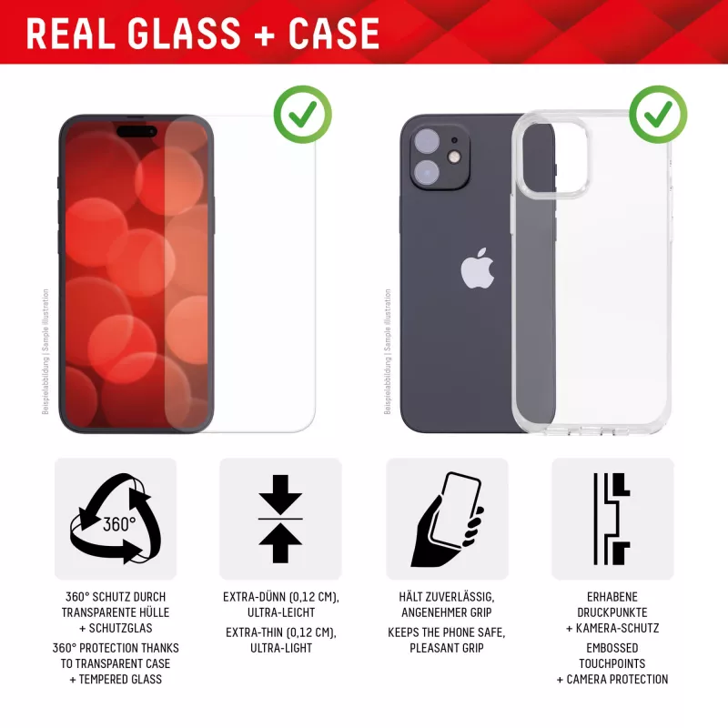 Displex näytönsuojus + kotelo Apple iPhone 15, Eco-asennuskehys, naarmuuntumaton