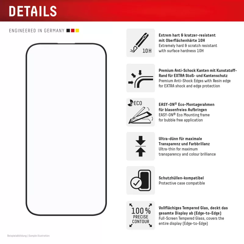 Displex Premium näytönsuojakalvo (Full Cover, 10H) Apple iPhone 16, Eco-asennuskehys, Full Cover