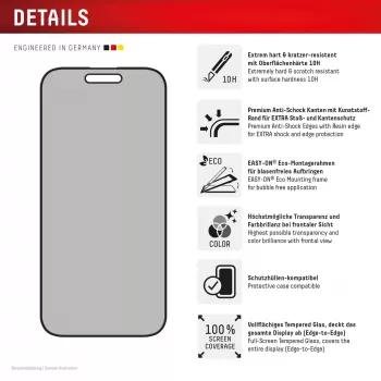 Displex yksityisyysnäytönsuojakalvo (10H) Apple iPhone 16, Eco-asennuskehys, katselusuojafiltteri