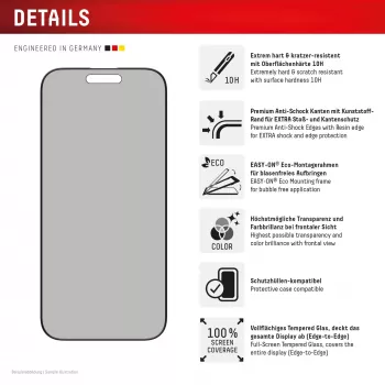 Displex yksityisyysnäytönsuojakalvo (10H) Apple iPhone 16 Pro, Eco-asennuskehys, katselusuojafiltteri