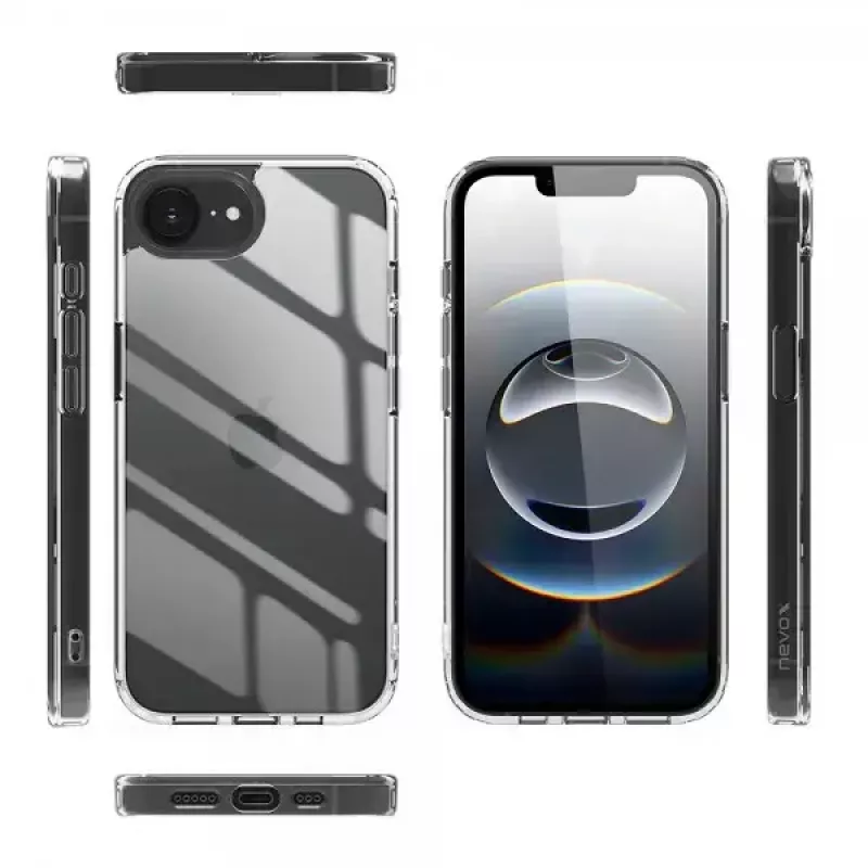 Nevox StyleShell SHOCKFlex 2496 suojakuori iPhone 16e / SE 2025 -puhelimelle, 15,5 cm (6,1 tuumaa), läpinäkyvä