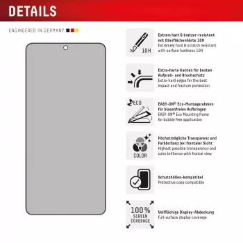 Displex Privacy Screen Protector (10H) Samsung Galaxy S25 Edge, Eco-asennuskehys, katselusuojafiltteri