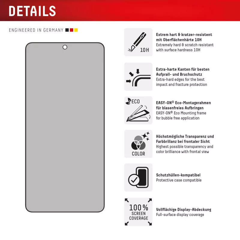 Displex Privacy Screen Protector (10H) Samsung Galaxy S25 Edge, Eco-asennuskehys, katselusuojafiltteri