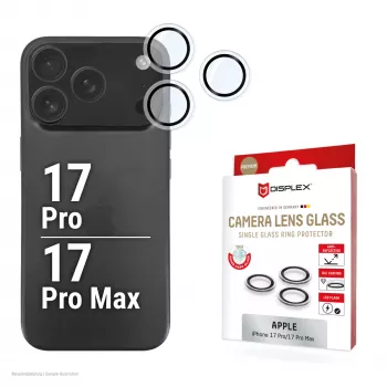 Displex Premium kameraobjektiivilasi, iPhone 17 Pro/17 Pro Max lasi, 10H, yksittäiset renkaat, DLC, läpinäkyvä, Quick Mount