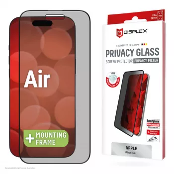 Displex Privacy näytönsuoja (10H) Apple iPhone Air, Eco-asennuskehys, näkösuodatin